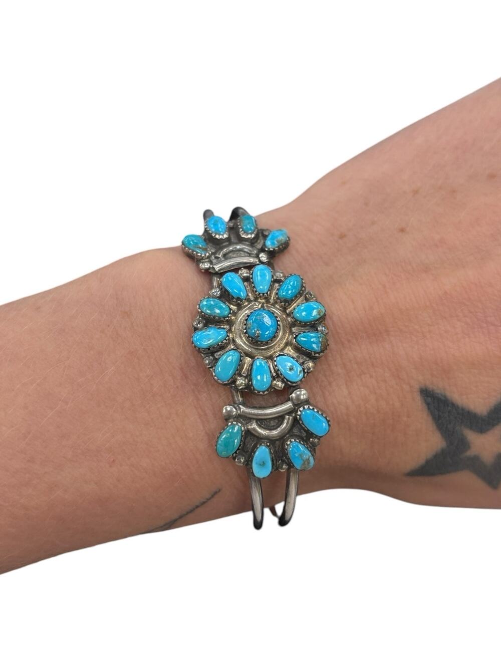 Turquoise Flower Sterling Silver Cuff Bracelet